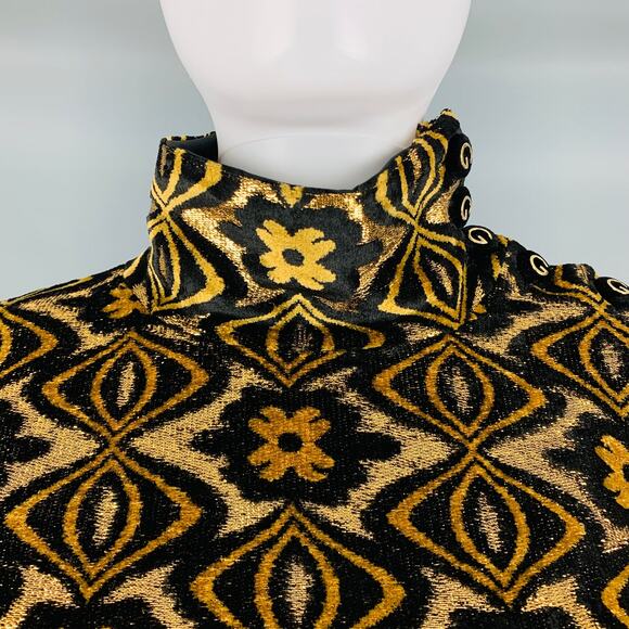 GUCCI Size XL Black Gold Viscose Blend Long Sleeve Cocktail Dress - Picture 4 of 10